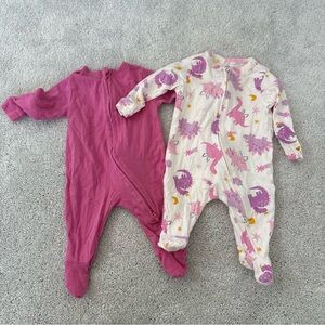 Old Navy Pink and Cream Dinosaur Footie pajama bundle